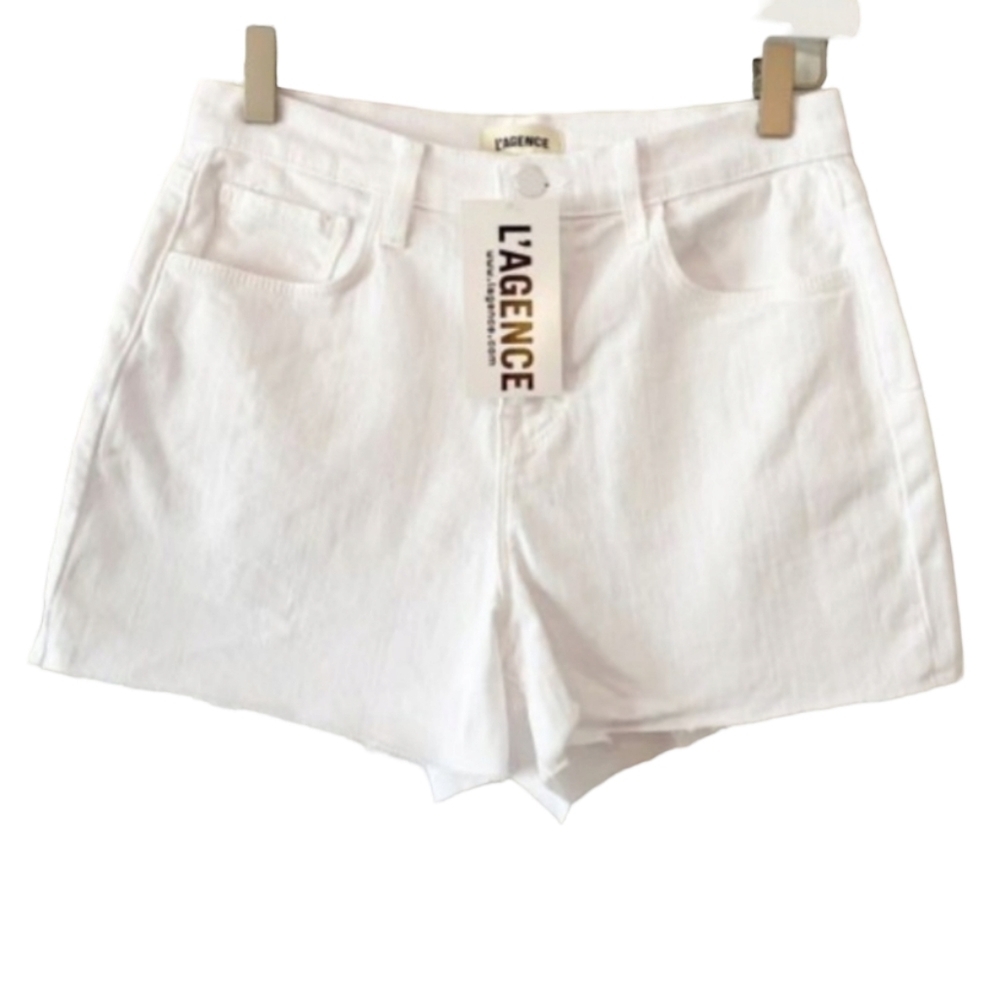NWT L’AGENCE White High Rise Denim Cutoff Shorts Raw Hem Size 25